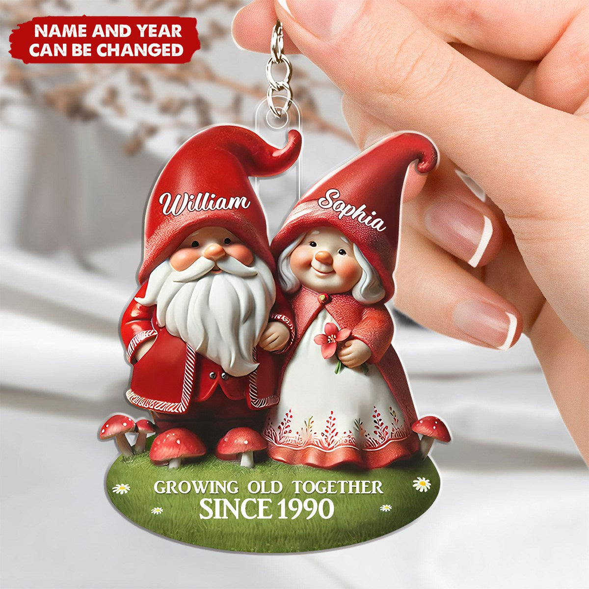 Personalized 3D Effect Dwarf Couple Together, Heartfelt Gift For Couple, For Him, For Her, Husband, Wife Transparent Acrylic Keychain