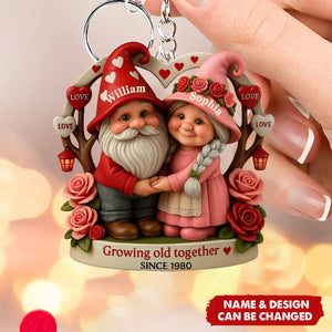Personalized Growing Old Together Old Dwarf Couple Love Acrylic Keychain