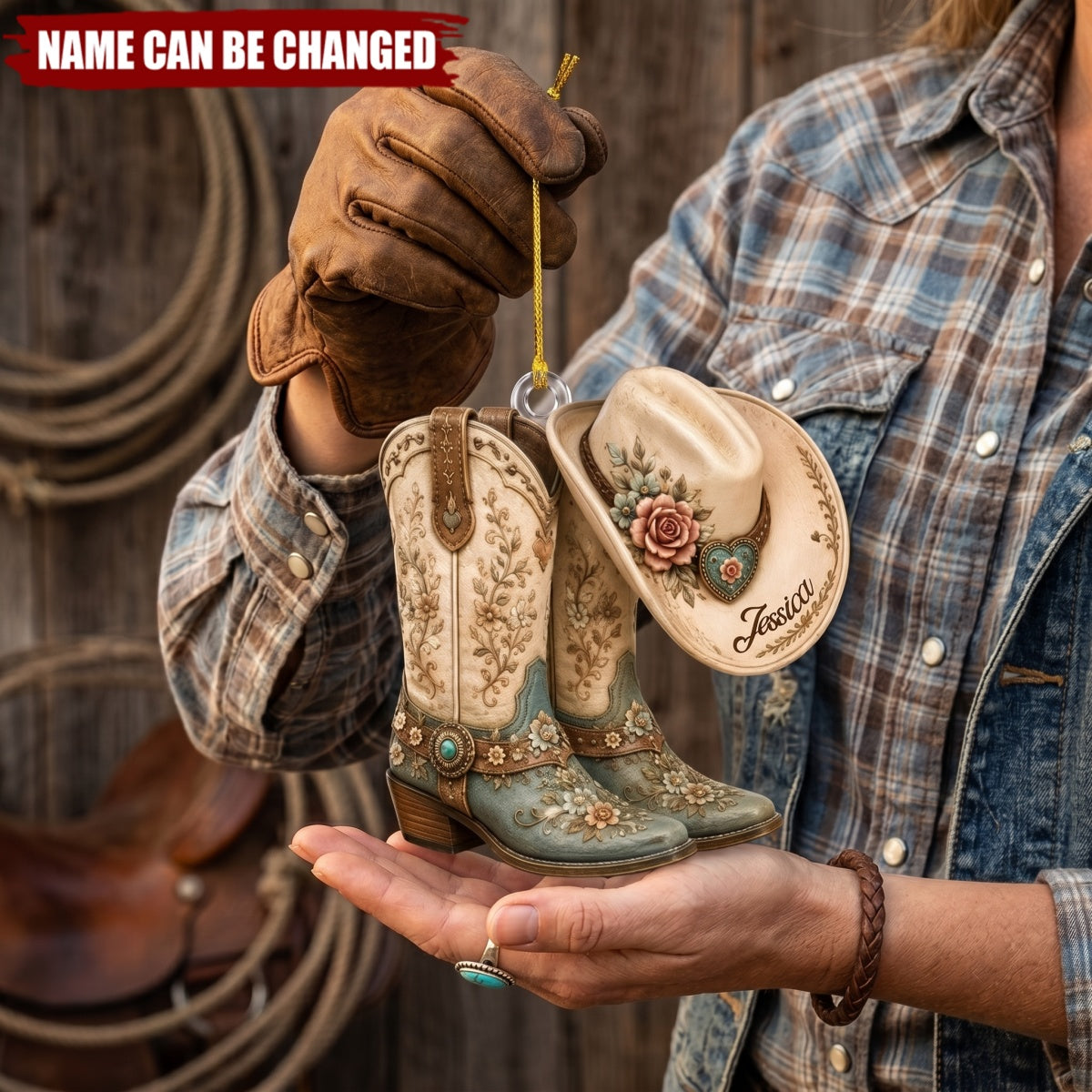 Cowgirl Boot & Western Hat - Personalized Acrylic Custom Shape Ornament