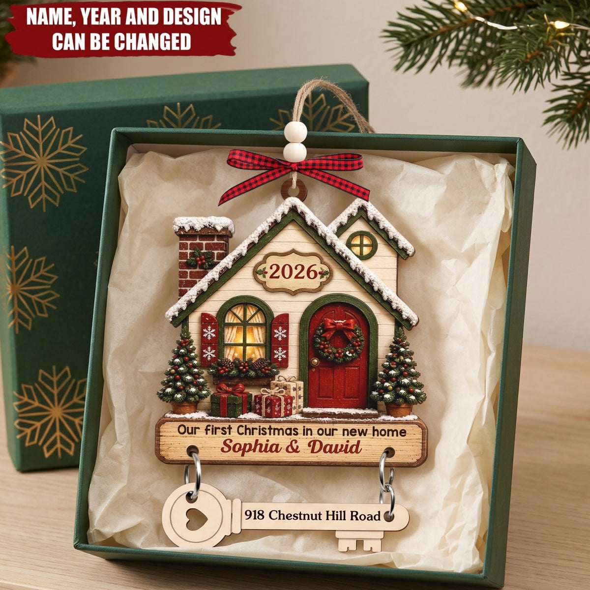 Key To New Beginnings - Personalized New Home Wooden Ornament With Tag