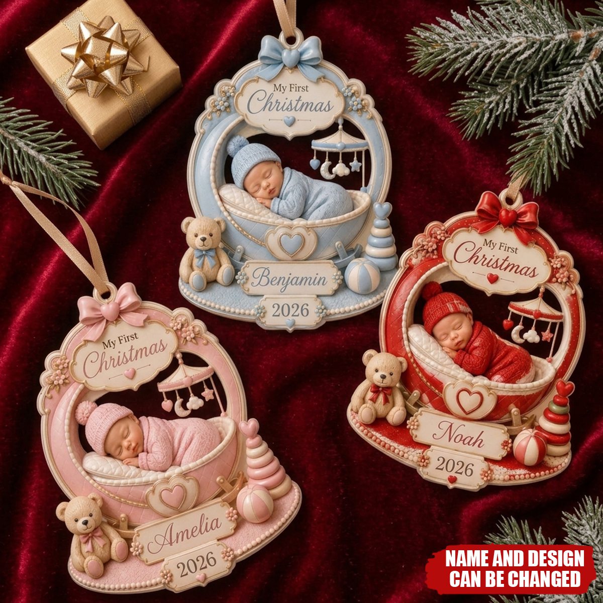Personalized Baby’s First Christmas Ornament 2026, Custom Baby Name Acrylic Keepsake
