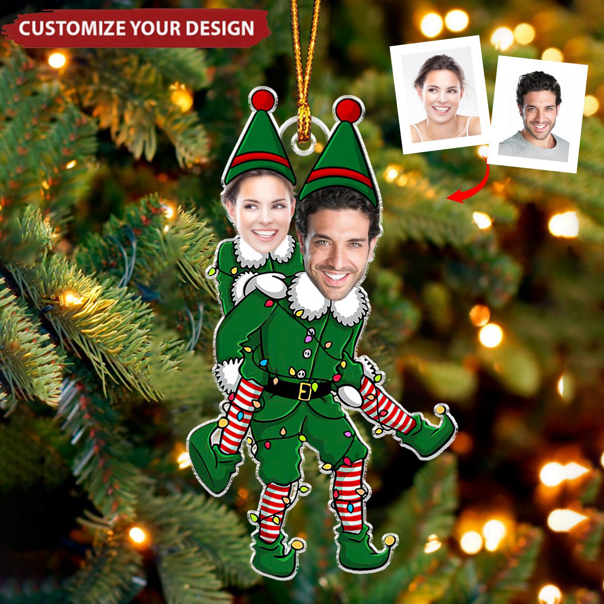 Couple Funny Elf - Personalized Acrylic Photo Ornament
