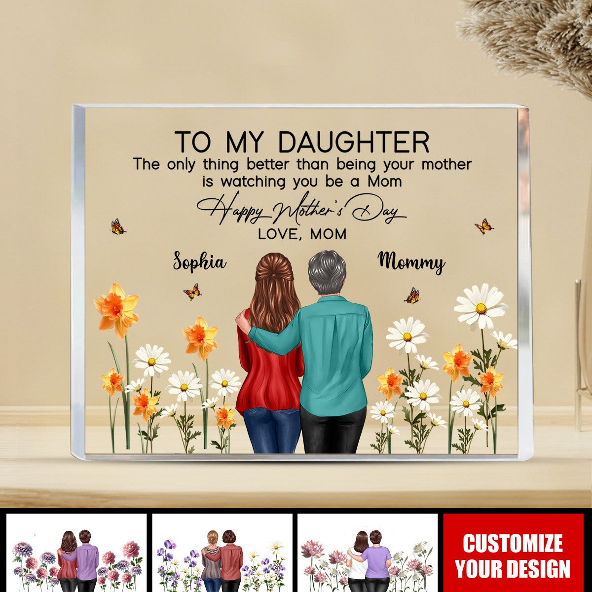 To My Daughter From Mom Happy Mother's Day Birth Flower Personalized Acrylic Block Plaque