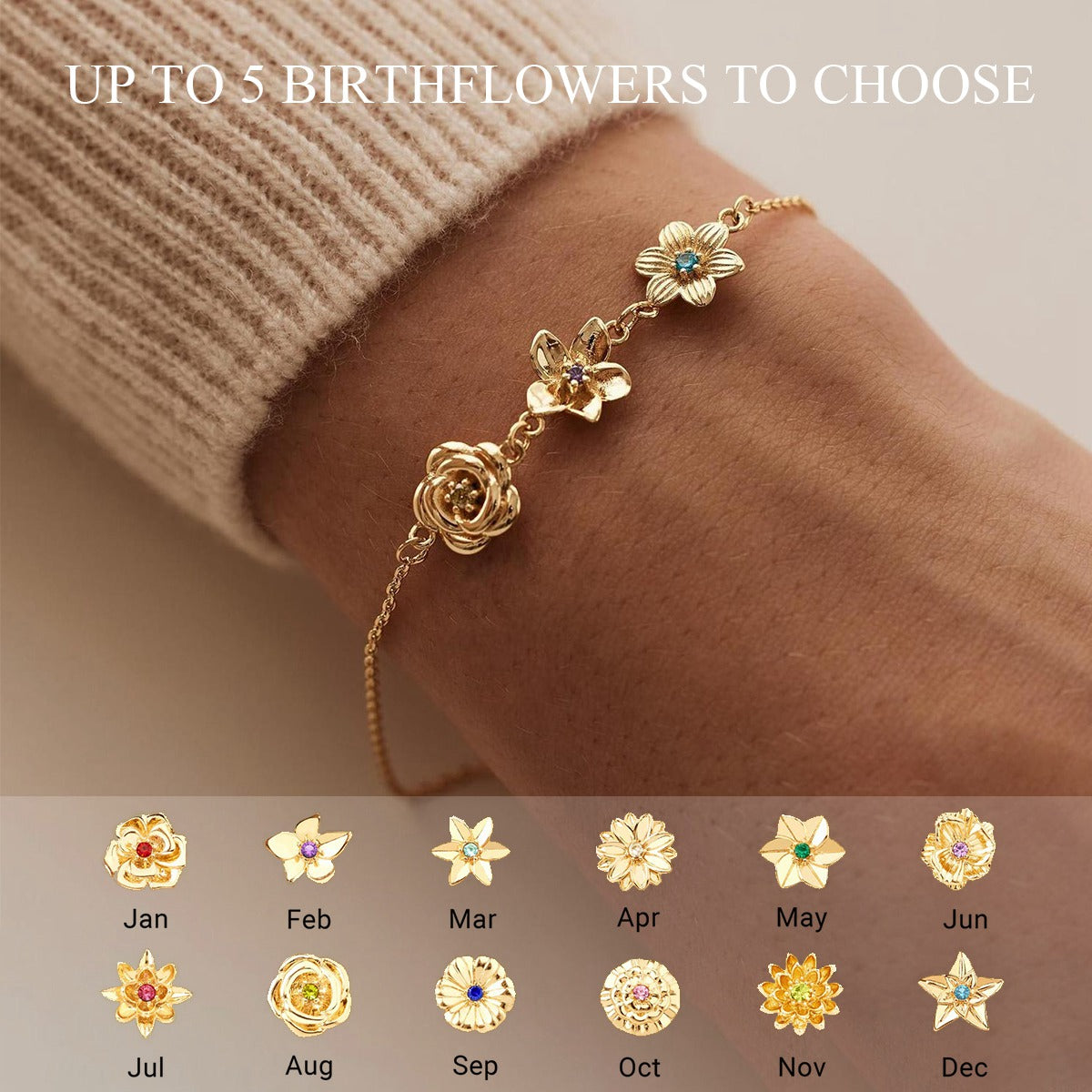 Birth Flower With Birthstone Family Personalized Bracelet