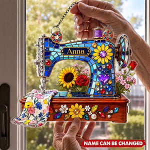 Floral Sewing Machine Decor - Personalized Shape Acrylic Suncatcher