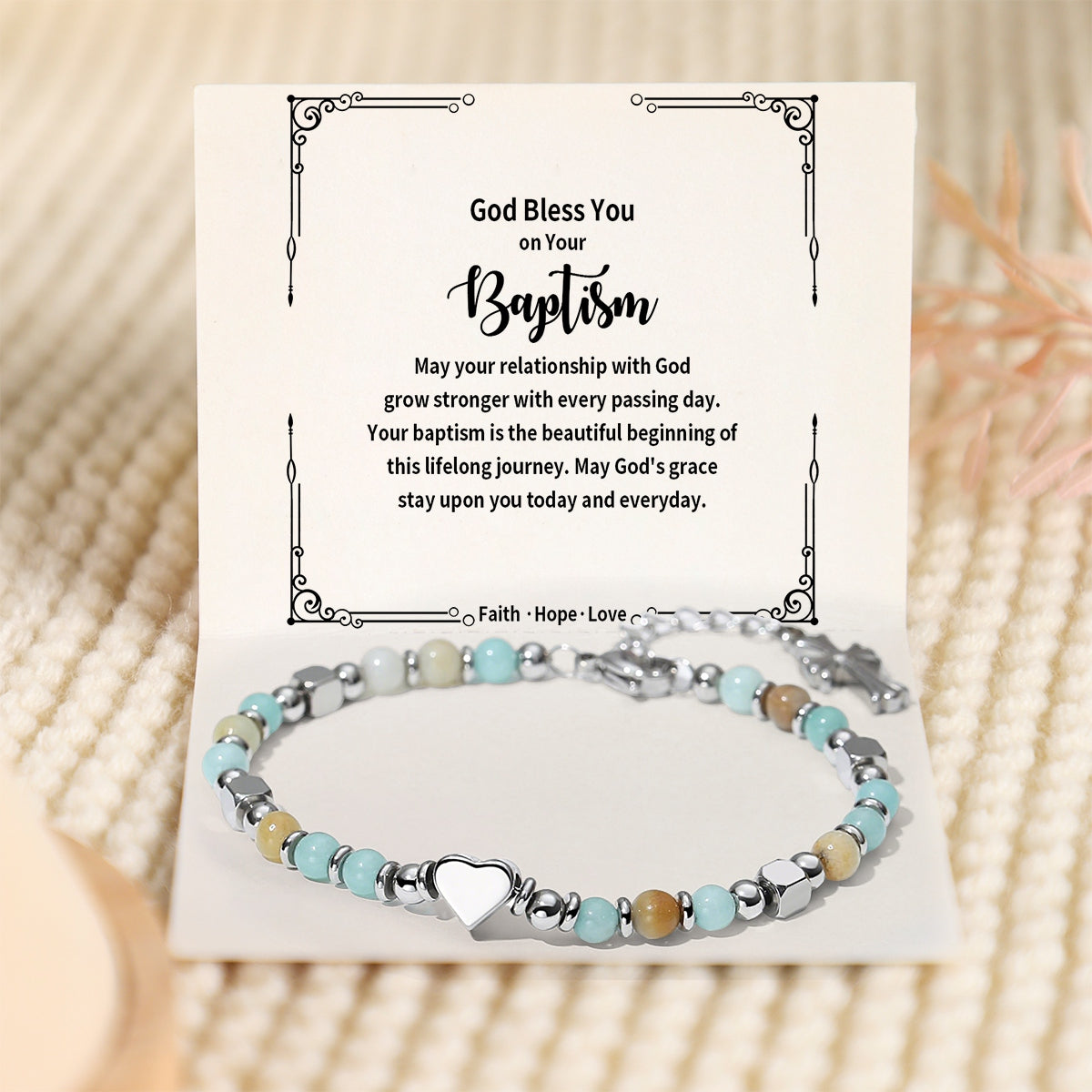 God Bless You on Your Baptism - Grace Stay upon You Everyday - Religious Cross Bracelet