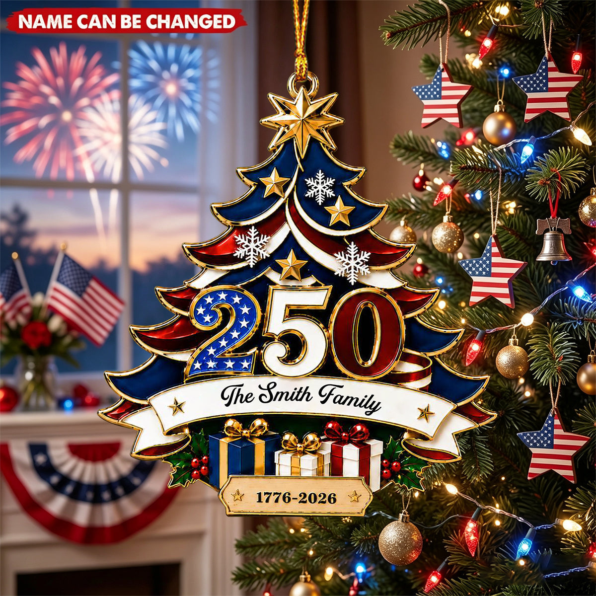 Stars & Stripes Family Name – Personalized Acrylic Custom Shape Ornament