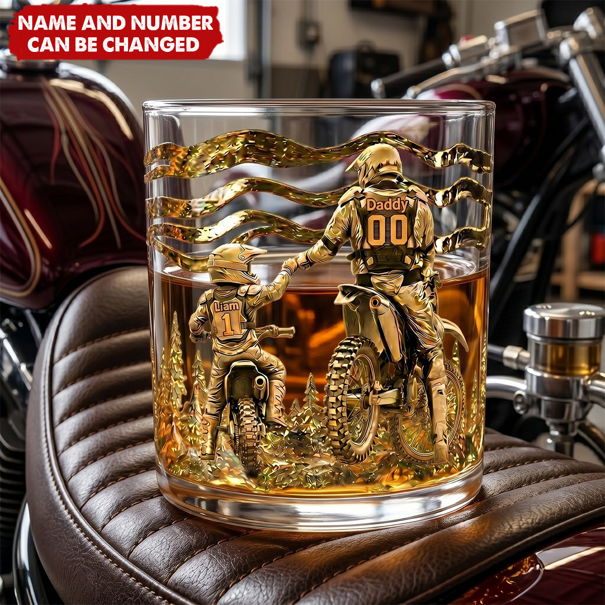Dad Dirt Bike Round Glass - Personalized Gifts For Dad