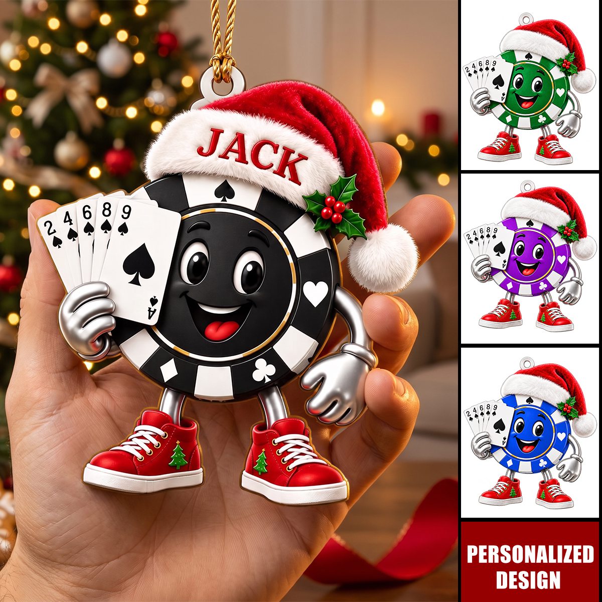 Personalized Poker Chip Acrylic Ornament — Gift For Poker Players & Card Game Lovers