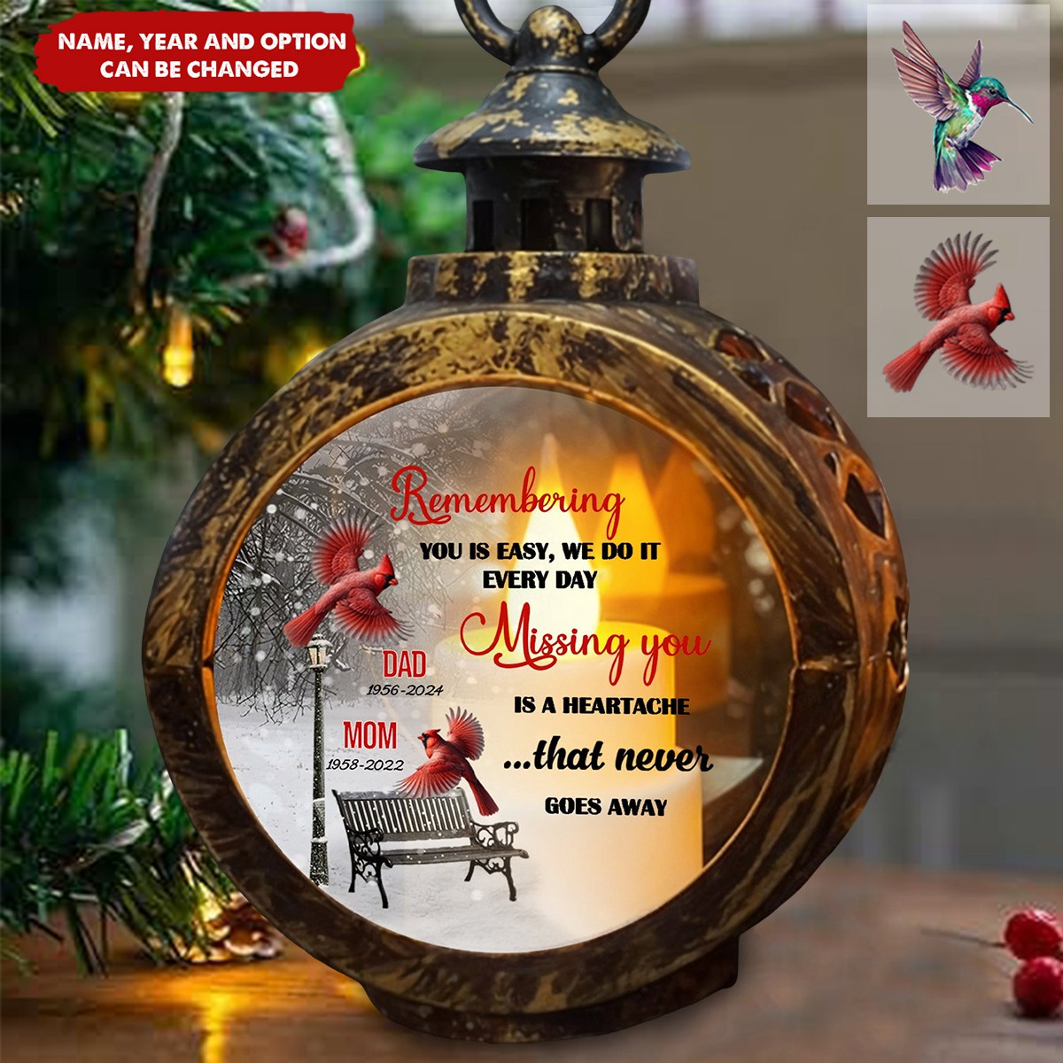 Remembering Loved Ones With Cardinal And Winter Scene - Personalized Custom Christmas Lantern Ornament