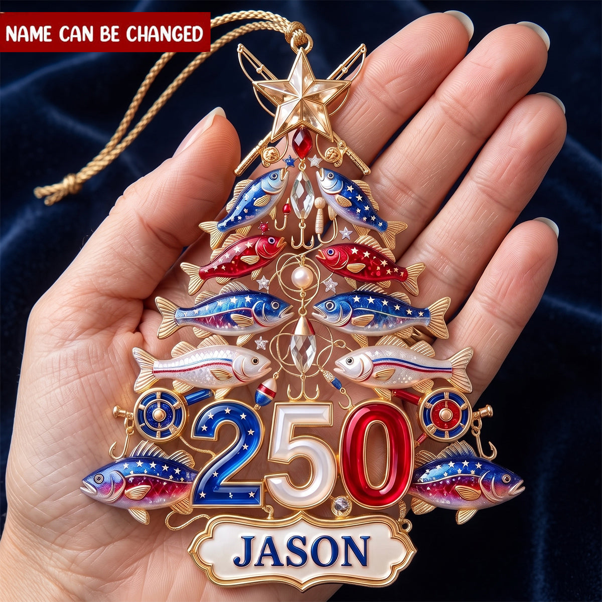 Fishing 250th USA Anniversary Acrylic Ornament-Personalized Gifts For Christmas