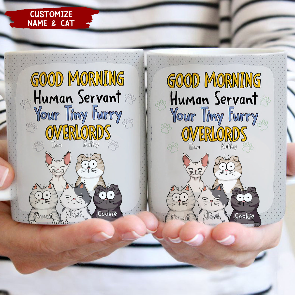 Cute Kitten Pet Cat Good Morning Human Servant, Your Tiny Furry Overlords Personalized Mug