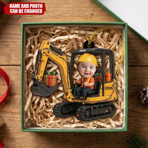 Personalized Excavator Christmas Ornament, Custom Kid Face Keepsake, Gift For Kids & Family