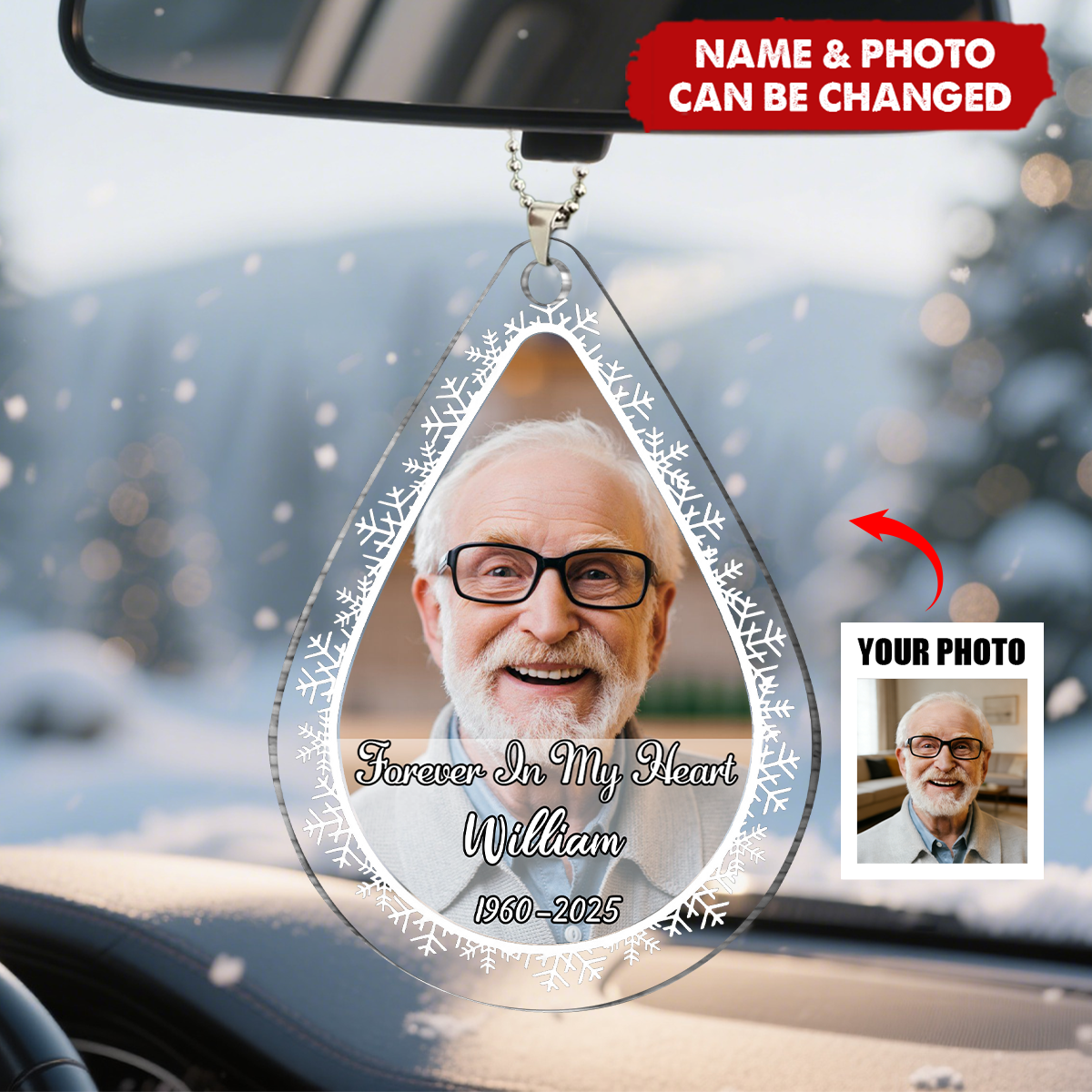 Custom Photo In Loving Memory - Personalized Custom Shaped Acrylic Car Ornament