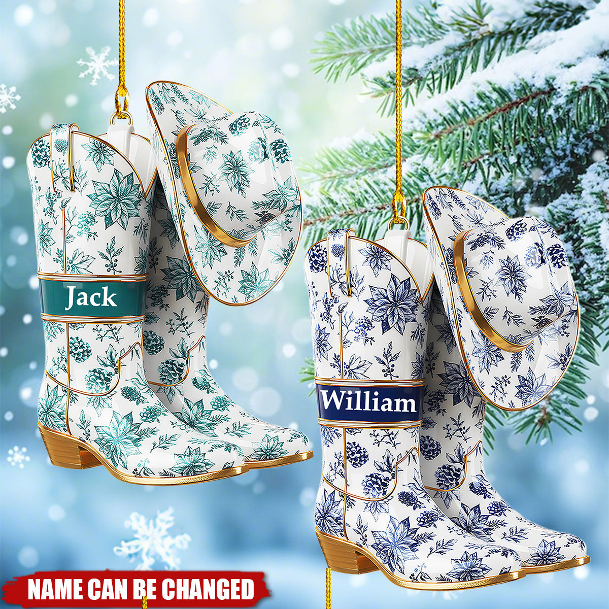 Personalized Gifts For Christmas, Cowboy Cowgirl Toile Custom Shaped Acrylic Ornament