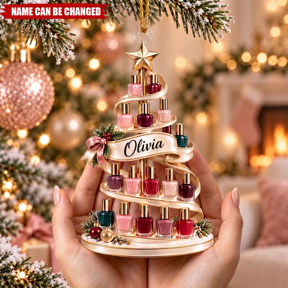 Personalized Nail Polish Christmas Ornament, Custom Name Keepsake, Gift For Nail Tech & Nail Lovers