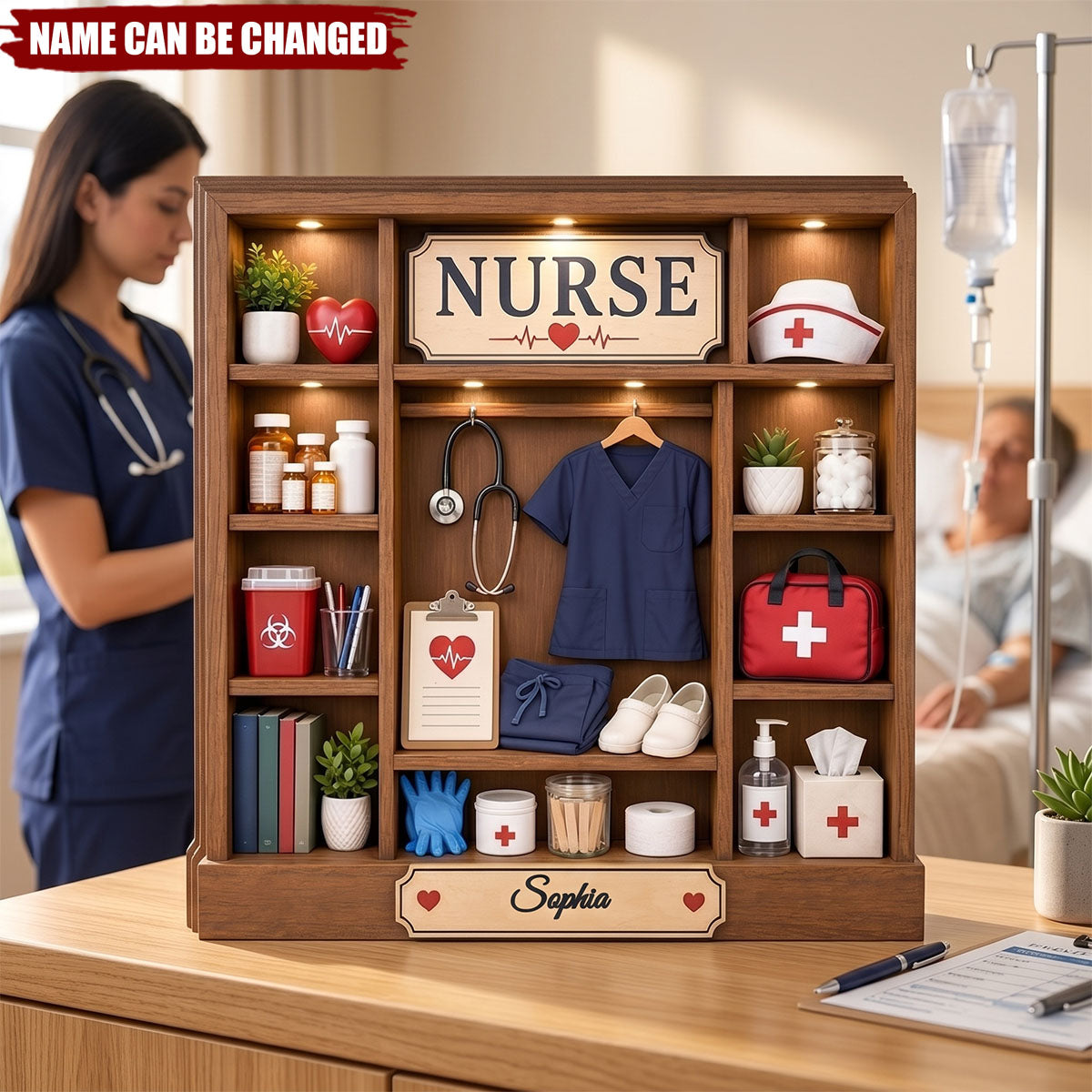 Personalized Nurse Wooden Block, Custom Medical Office Shelf Sitter