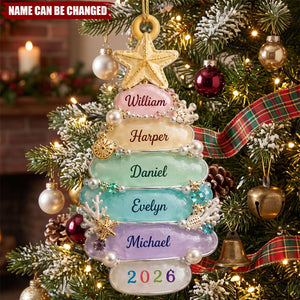 Custom Sea Glass Tree 2026 Ornament, Personalized Beach Family Christmas Decor, Ocean Lover Ornament