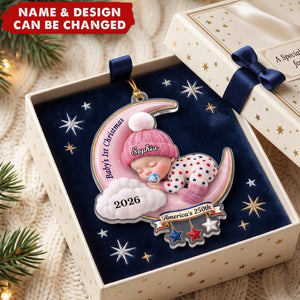Dreamy Baby on the Moon - Personalized Acrylic Custom Shape Ornament