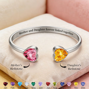 Mother & Daughter Double Heart Custom Birthstones Bracelet