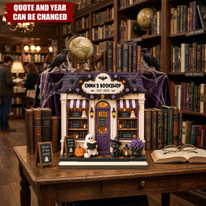 Personalized Halloween Bookshop Wooden Plaque - Spooky Custom Tabletop Sign