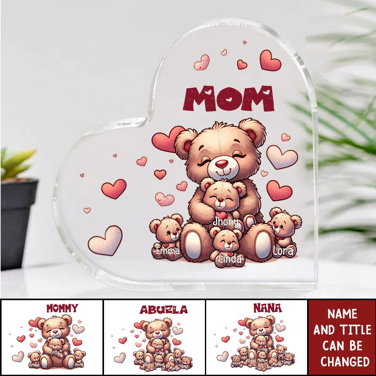 Nana's Bear - Personalized Heart-shaped Acrylic Plaque