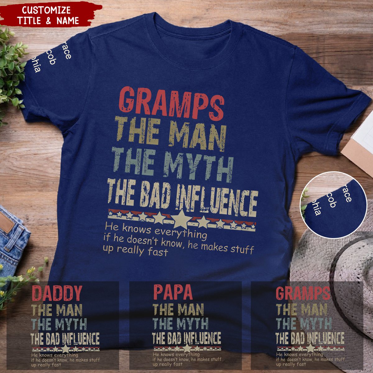 Dad Papa Legend Influence Personalized T-shirt