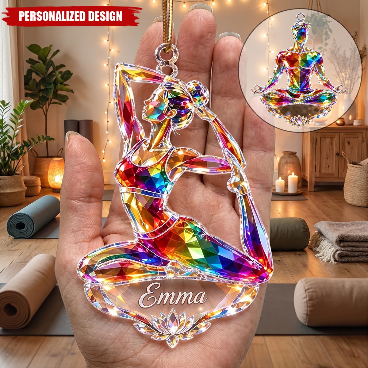Personalized Yoga Acrylic Ornament, Custom Name Yogi Christmas Ornament, Yoga Lover Gift, Meditation Fitness Keepsake