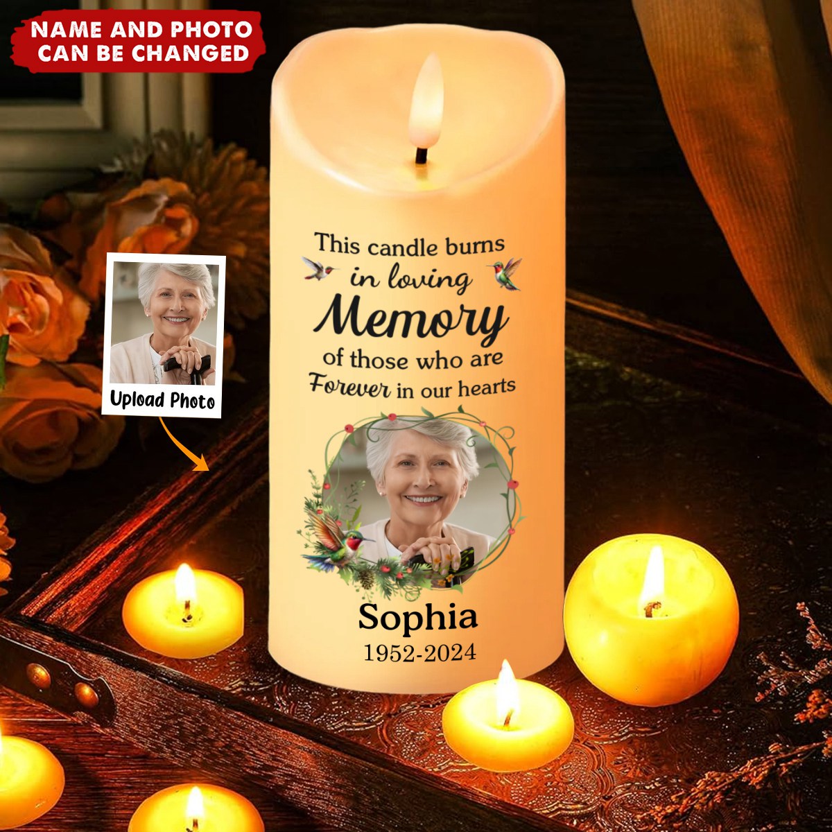 Custom Photo In Loving Memory Of Precious Moments - Memorial Personalized Custom LED Candle - Sympathy Gift, Christmas Gift For Family Members
