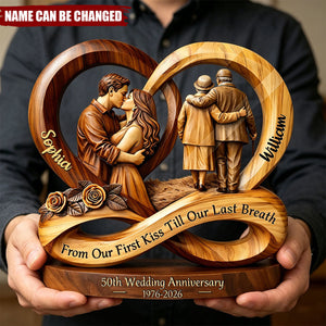 Custom Wedding Anniversary Wooden Block, 50th Golden Wedding Gift