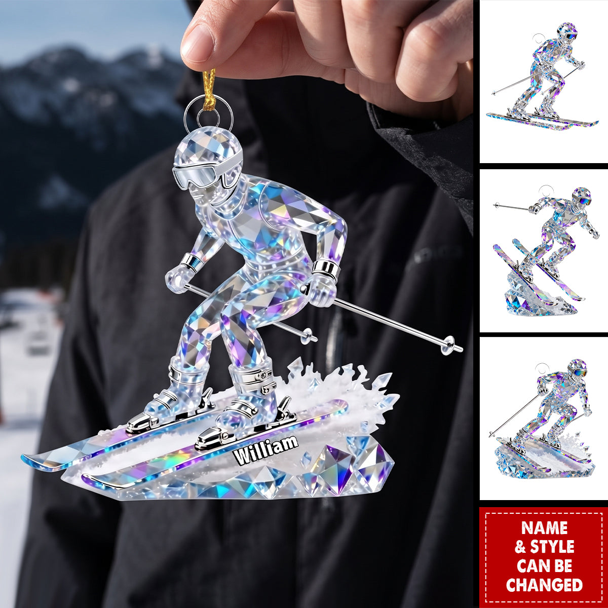 Custom Skier Acrylic Ornaments Crystal Effect, Career Keepsake
