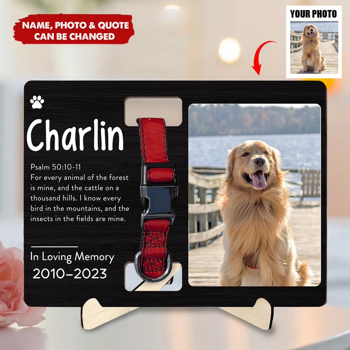 Custom Photo Memorial Gift - In Loving Memory - Personalized Wooden Collar Plaque
