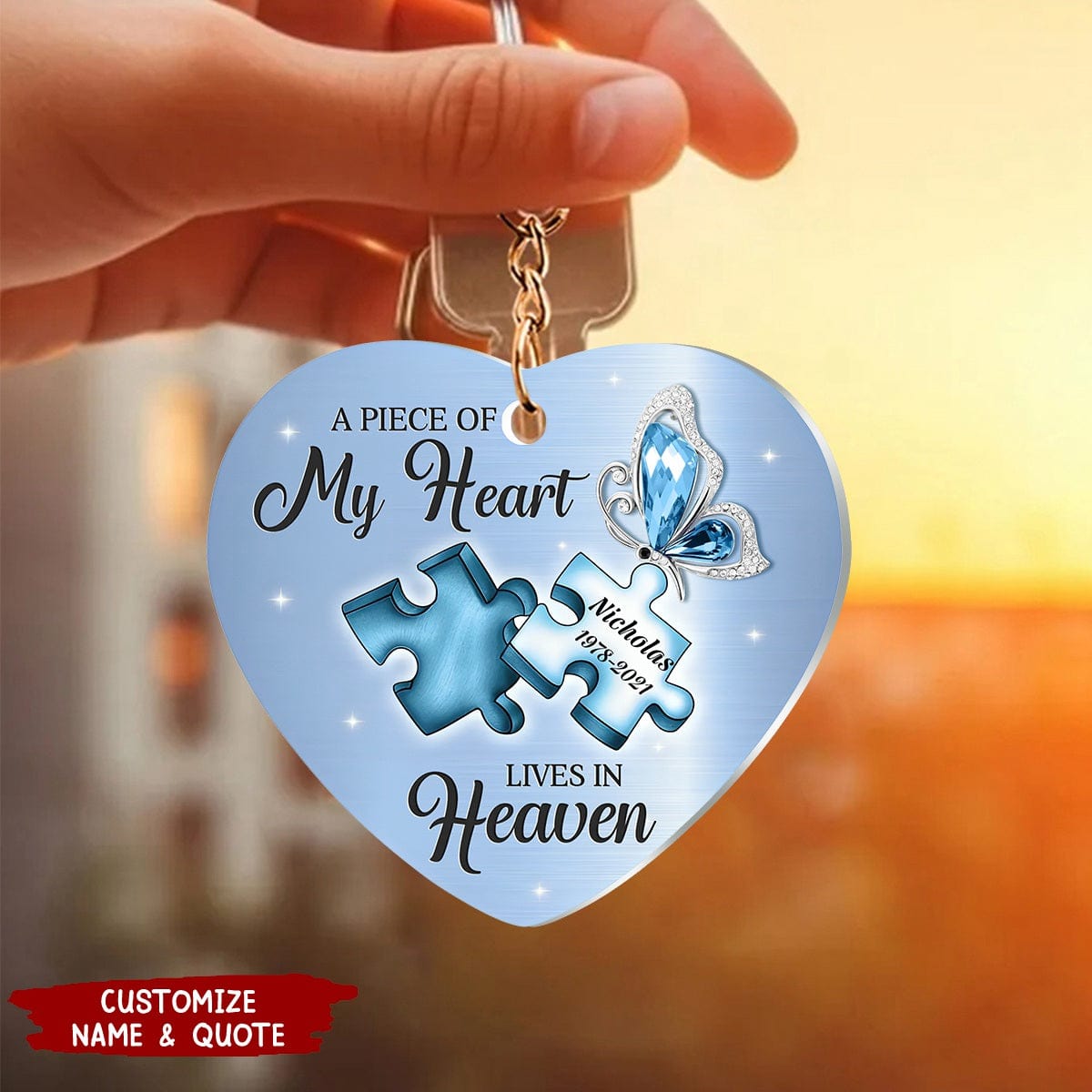 A Piece of My Heart Lives In Heaven - Personalized Memorial Acrylic Keychain