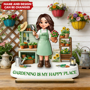Gardening Is My Happy Place - Personalized 2-Layered Wooden Plaque, Gift For Mom, Grandma