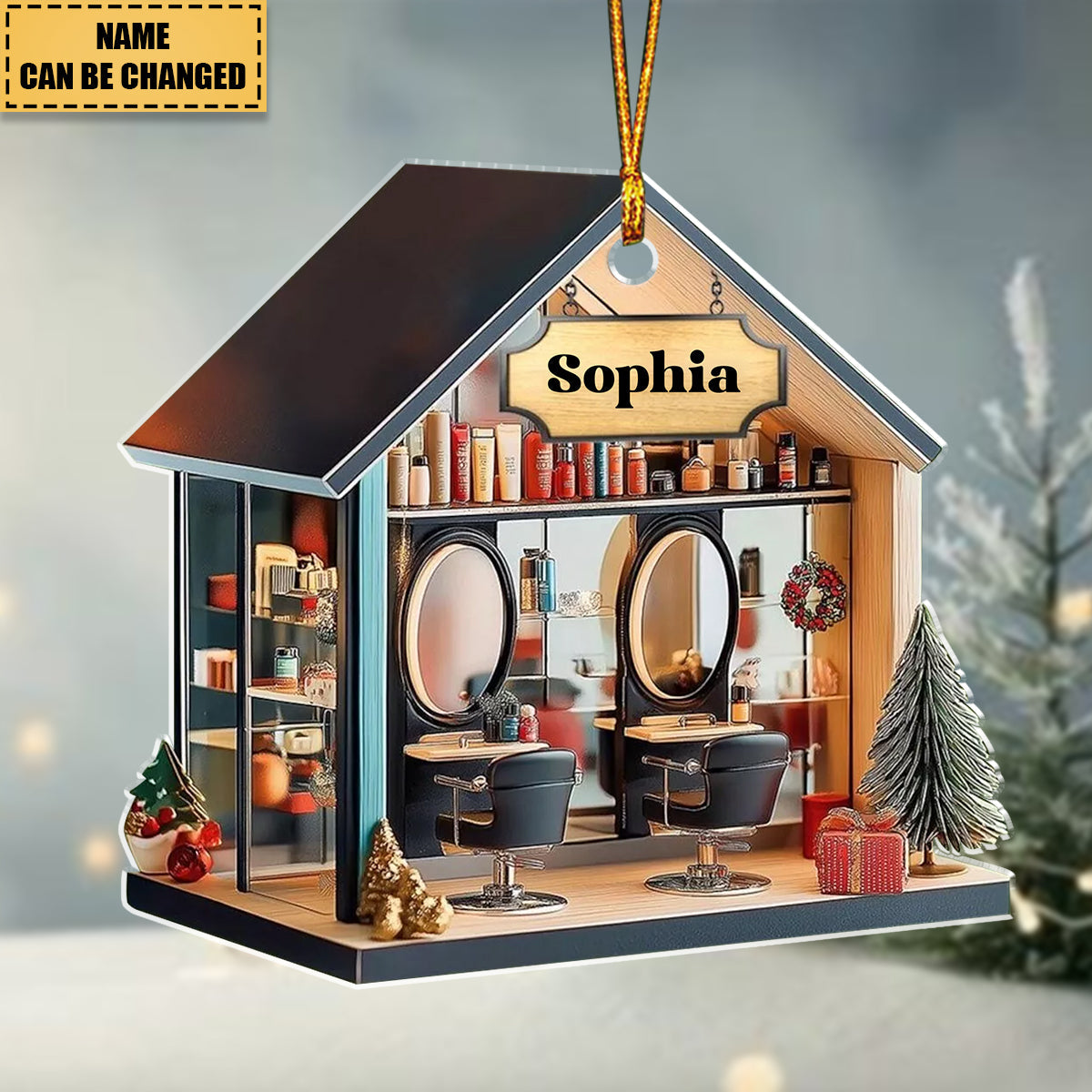 Personalized Hair Salon Flat Ornament, Barber Hairstylist Christmas Ornament