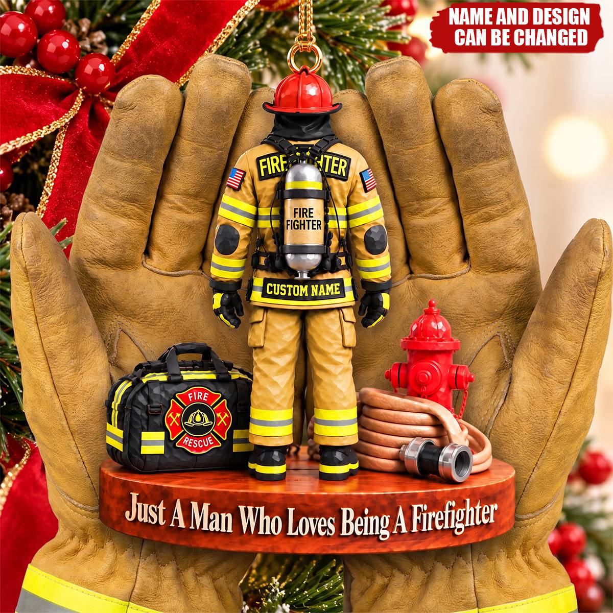 Custom Just A Man Who Loves Being A Firefighter Ornament, Fireman Christmas Gift