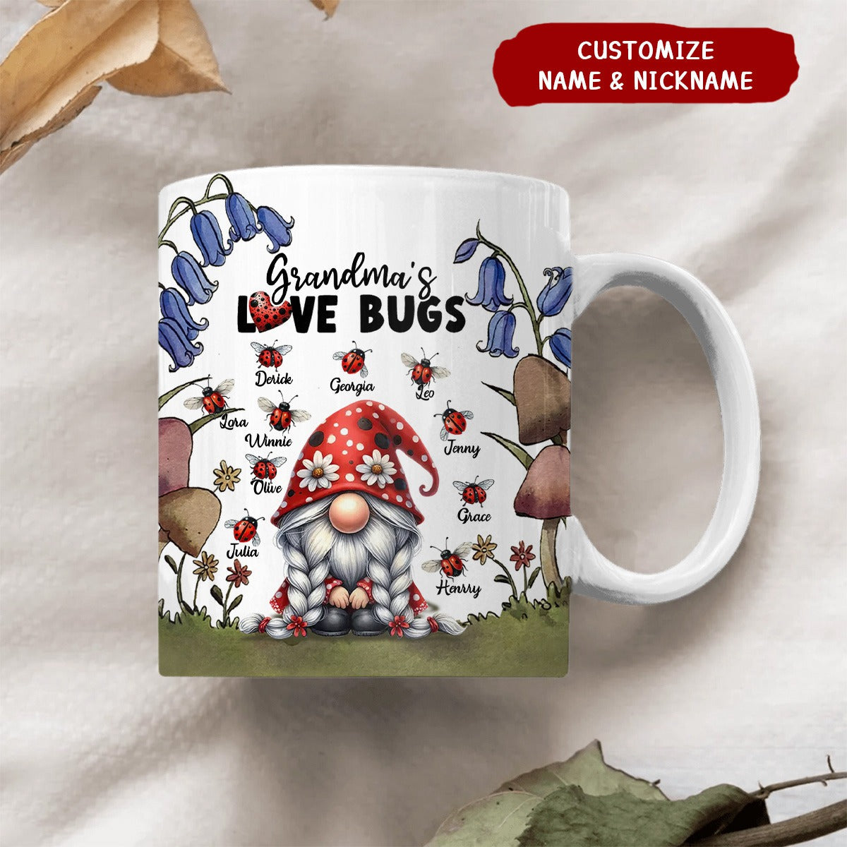 Grandma's Love Bugs Mushroom - Personalized Mug