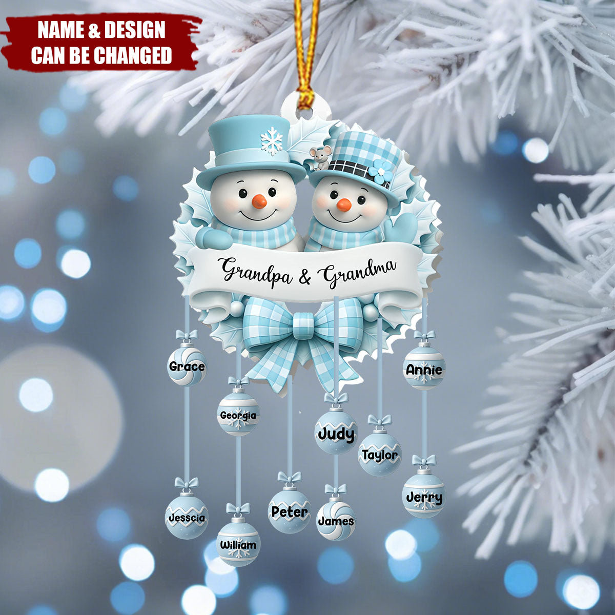 Snowy Grandparents - Personalized 1-Layer Acrylic Ornament