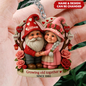 Personalized Growing Old Together Old Dwarf Couple Love Acrylic Keychain