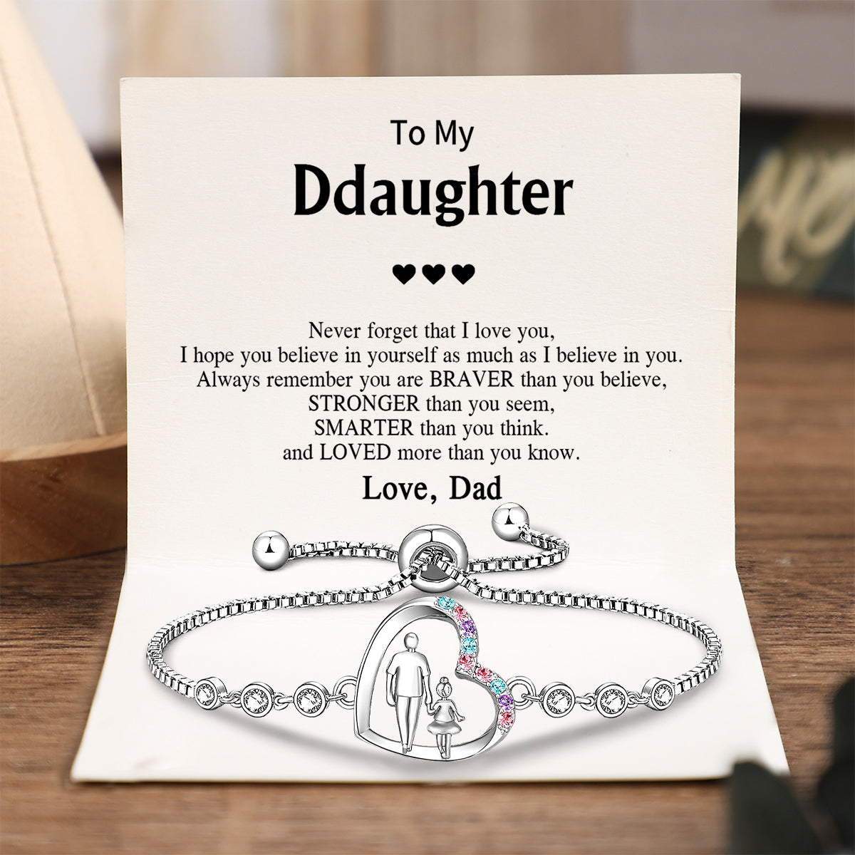 Dad To Daughter  - Never Forget That I Love You Hand In Hand Heart Charm Bracelet