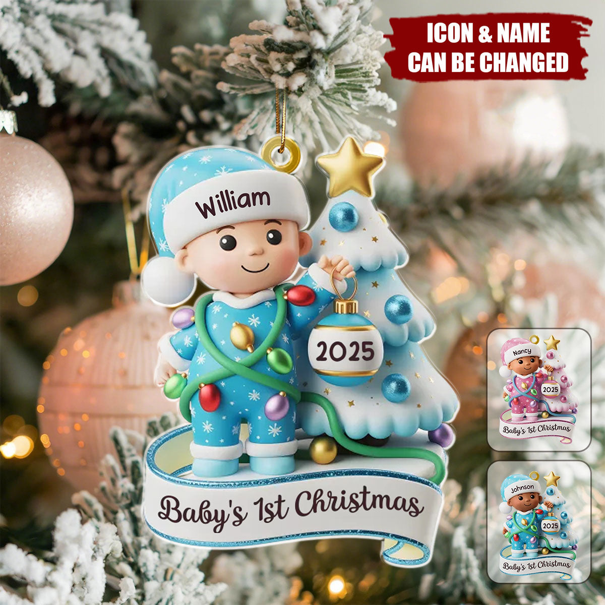 Christmas Baby Shower Gender Reveal - Personalized Acrylic Ornament Gifts For New Parents