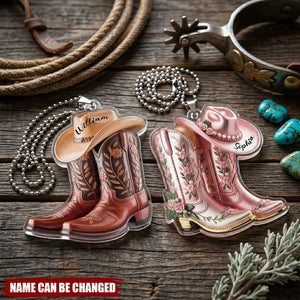 Cowgirl Cowboy Boots Personalized Western Acrylic Car Ornament