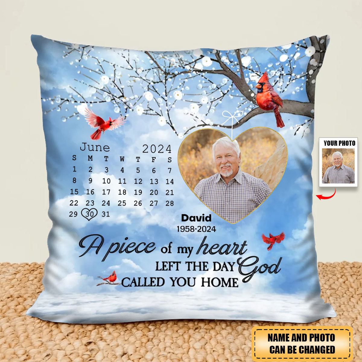 Personalized A Piece Of My Heart Left The Day God Called You Home Custom Date Pillow