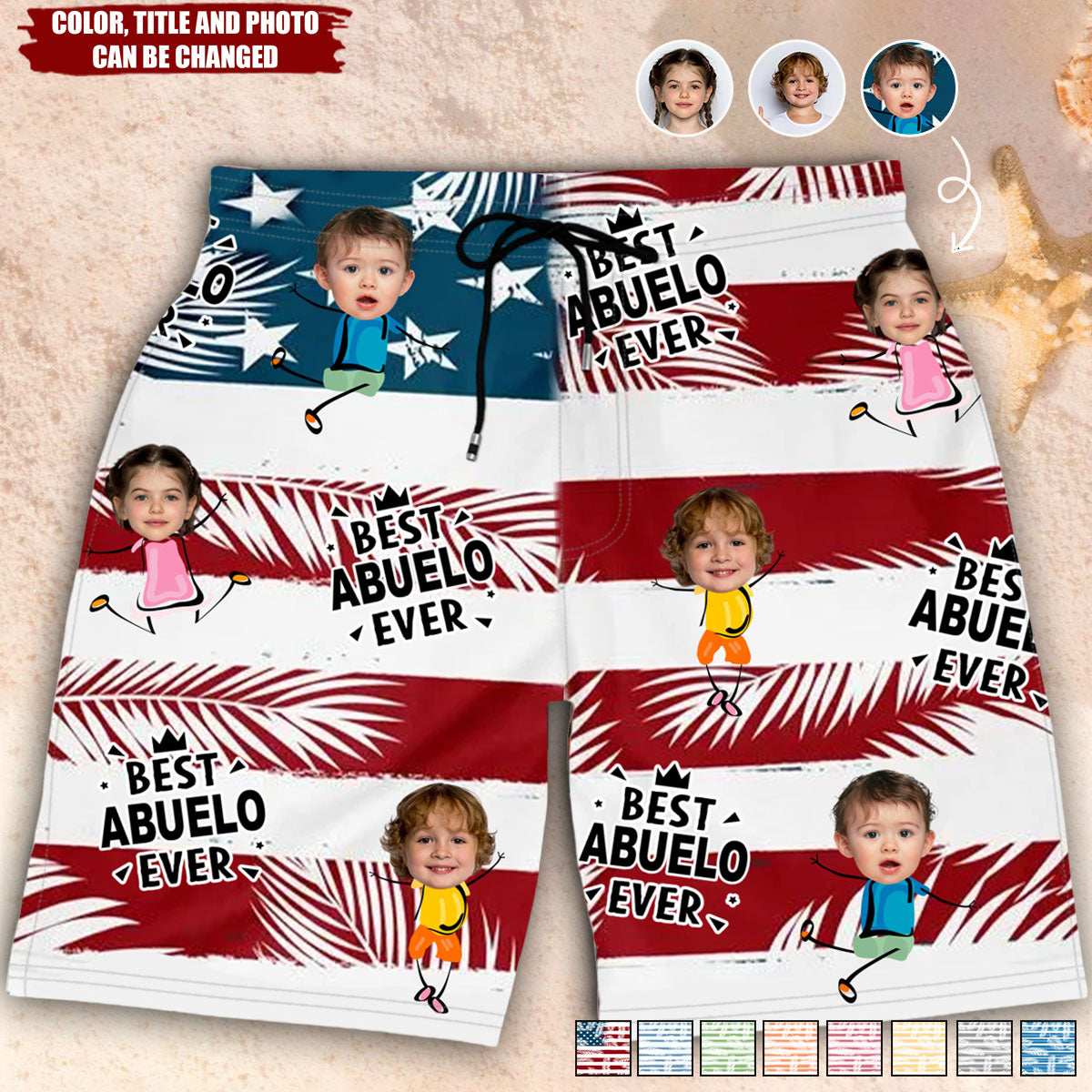 Custom Photo Best Dad Grandpa Ever - Family Personalized Beach Shorts