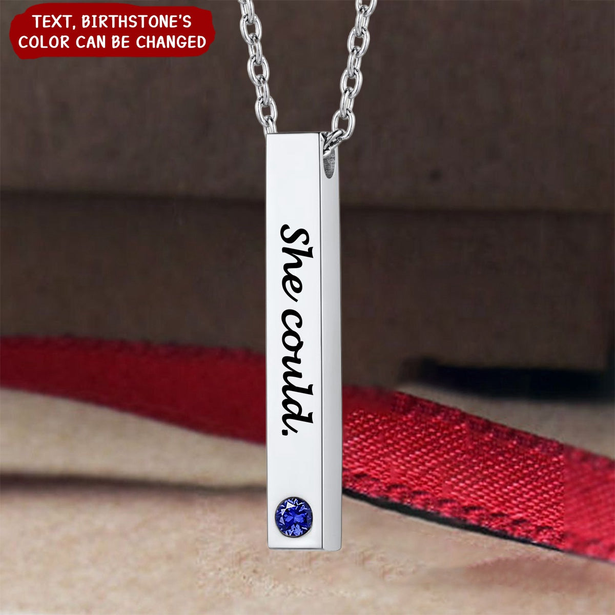 Personalized Engravable Birthstone Bar Necklace