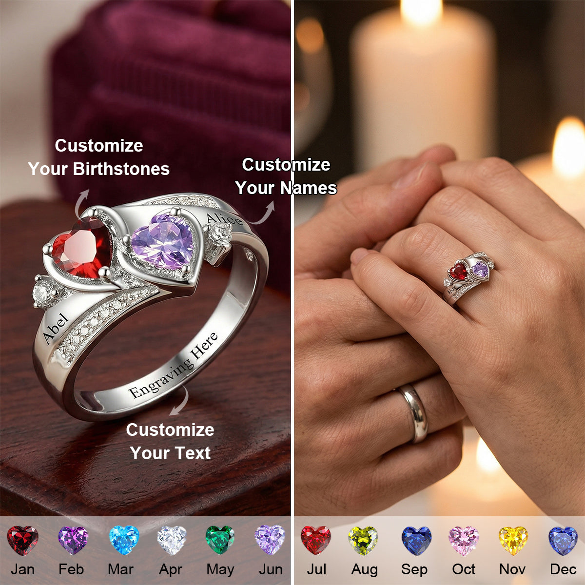 Personalized Couple's Duo Birthstone Ring