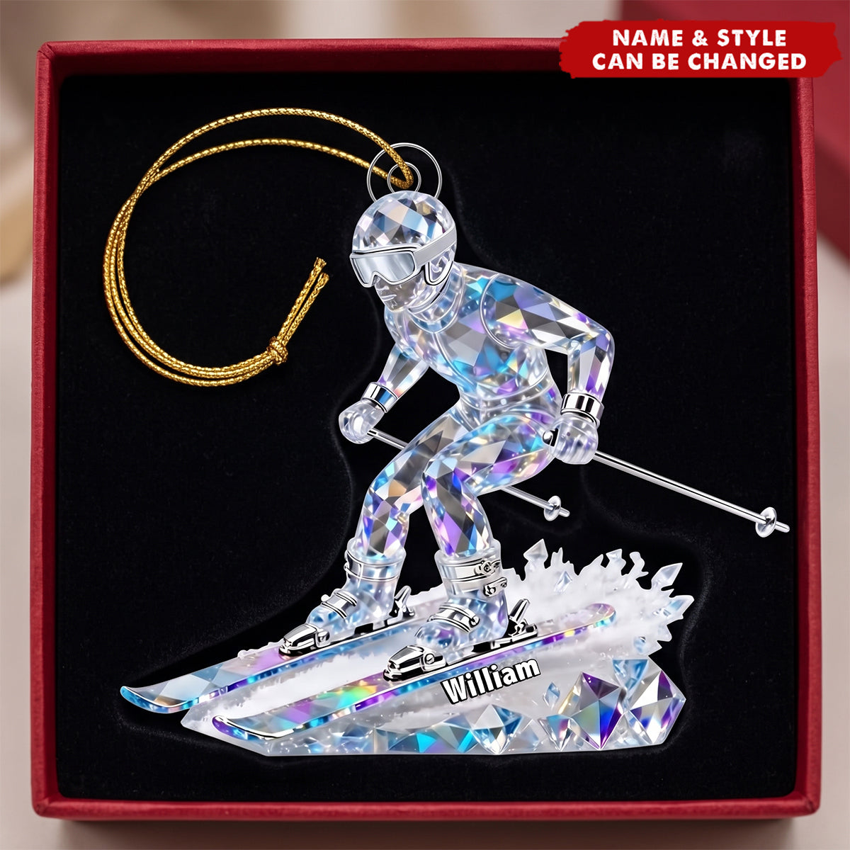 Custom Skier Acrylic Ornaments Crystal Effect, Career Keepsake