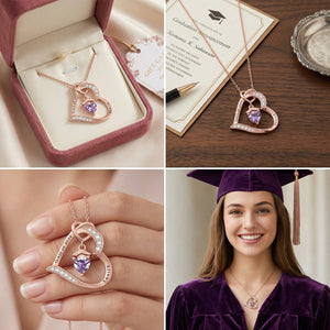 Personalized Graduation Cap Birthstone Heart Necklace