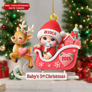 Baby Santa In Sleigh - Personalized Christmas Acrylic Ornament