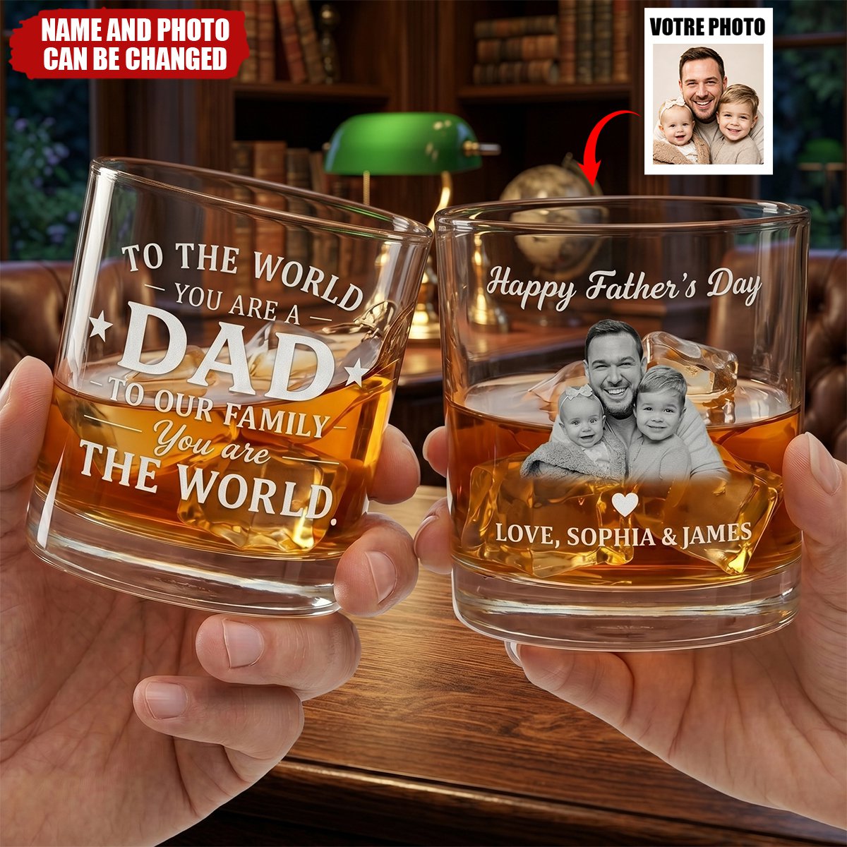 To The World You Are Dad - Personalized Whiskey Glass, Gift For Husband, Dad
